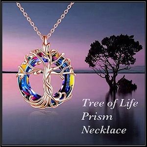 Rose gold prism Aurora Borealis crystal Celtic Knot tree life pendant necklace